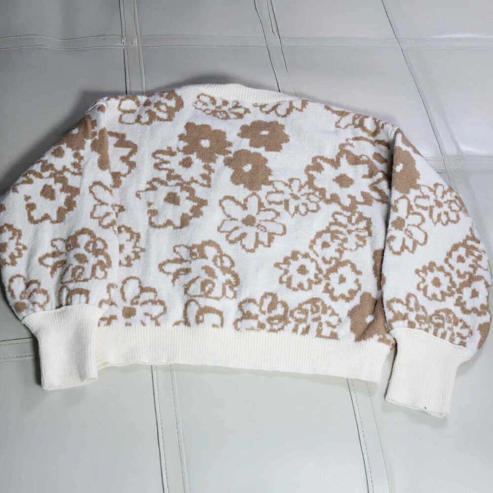 EUC Altar'd State Flower Sweater, XS, Brown and White - Picture 2 of 3